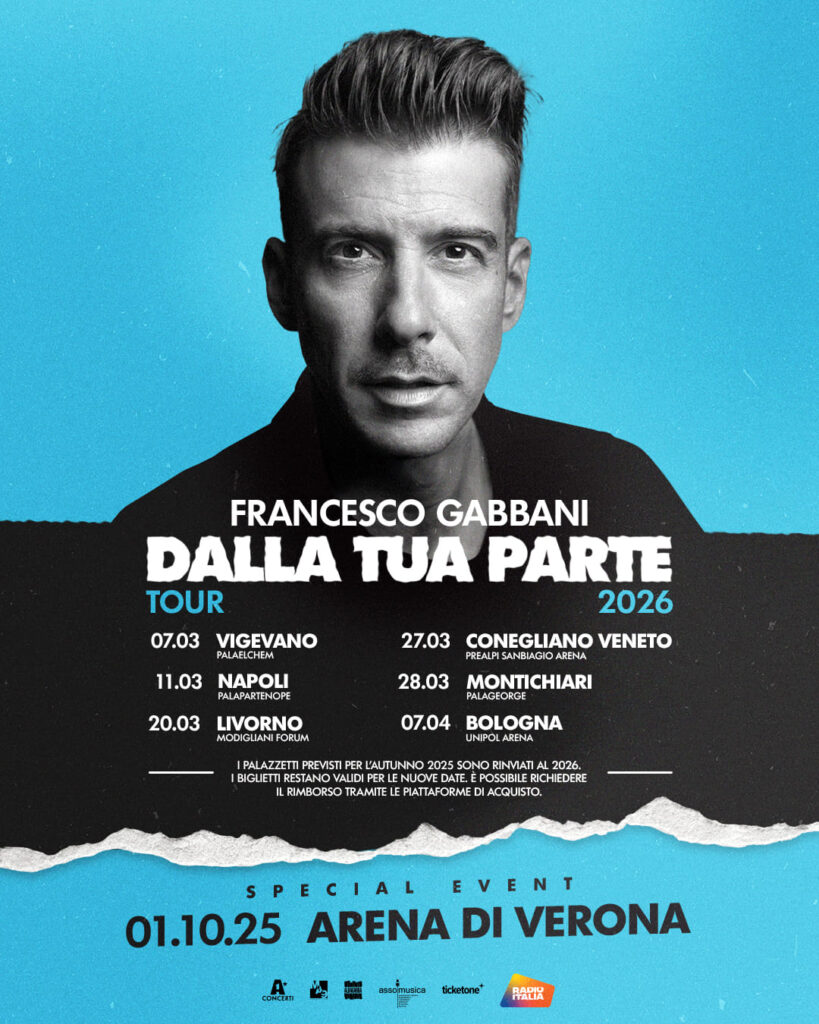 scalettal tour 2026 di Francesco Gabbani “Dalla tua parte tour”