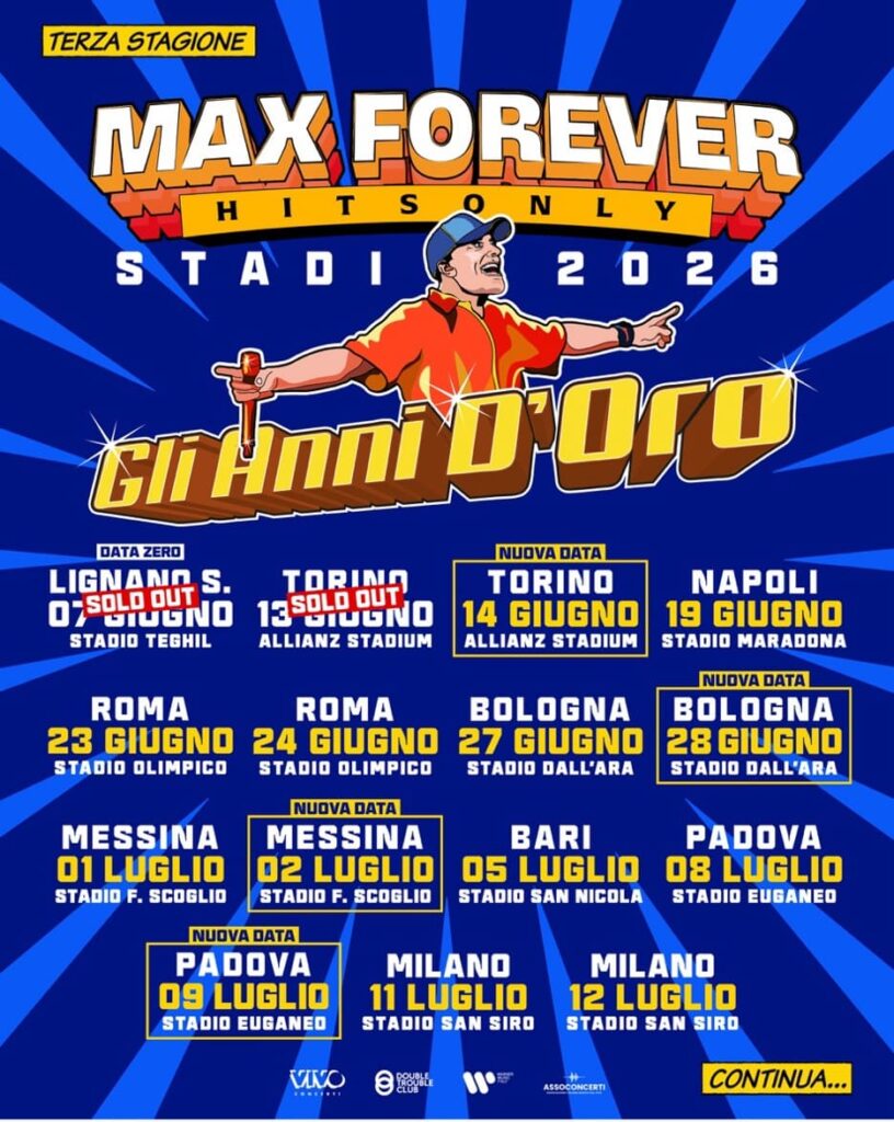 date Max Forever Gli Anni d'Oro – Stadi 2026