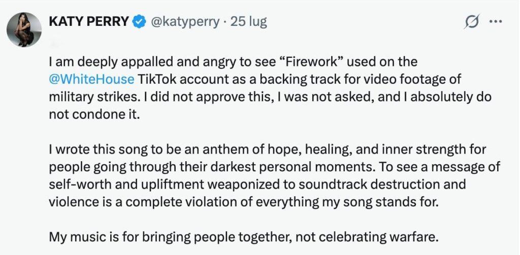 Katy Perry contro la Casa Bianca