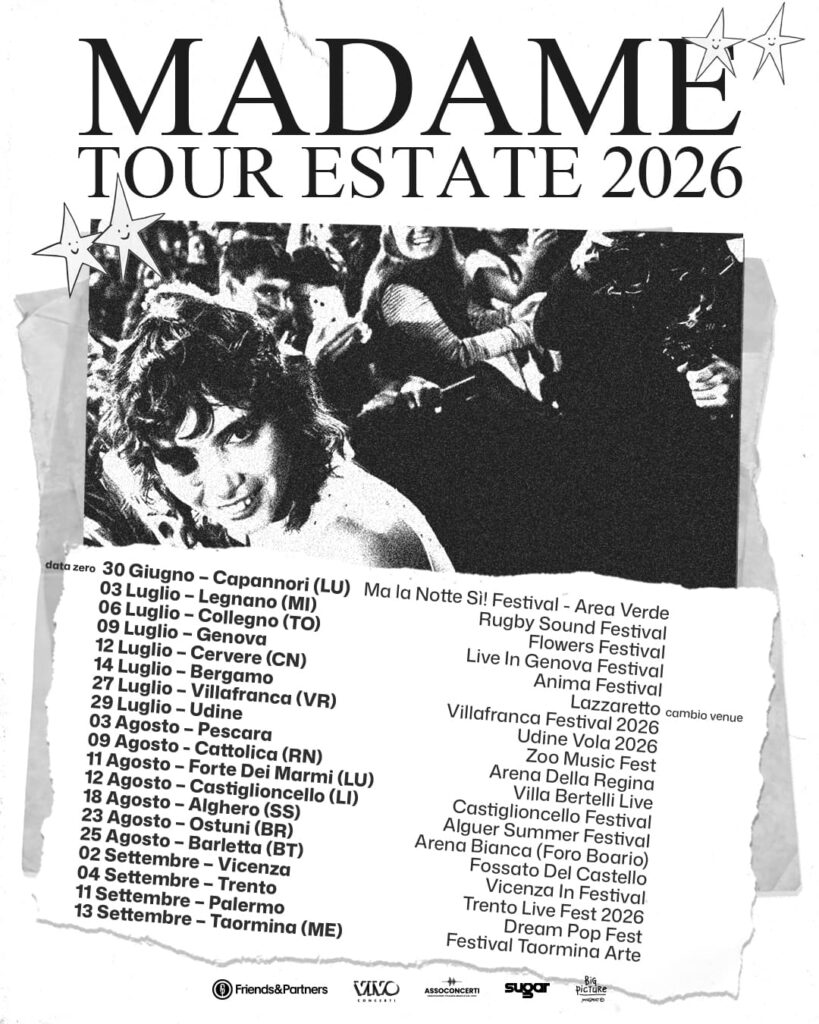 scaletta concerti Madame Tour Estate 2026